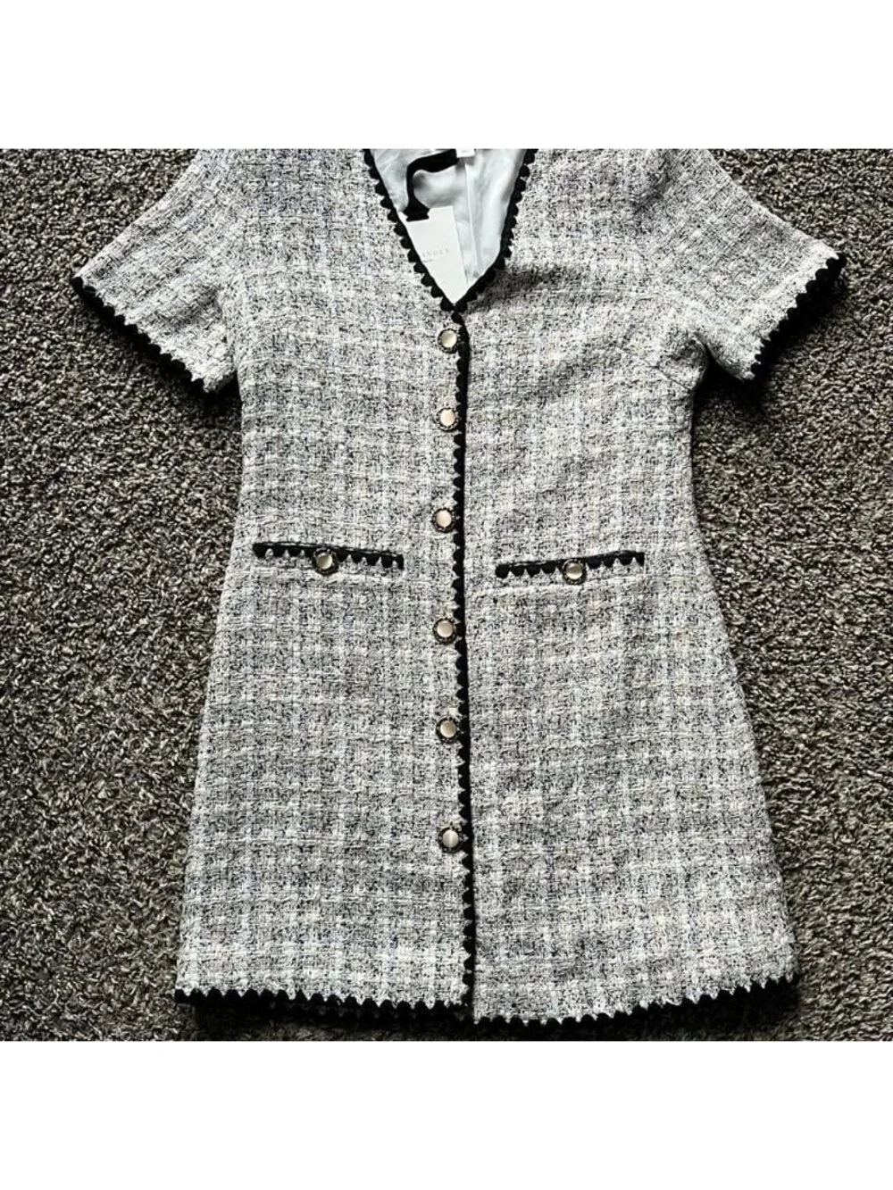 NWT Pomander Place Tuckernuck Josephine Black Gray Med Tweed Dress Elegant Chic - Picture 2 of 8